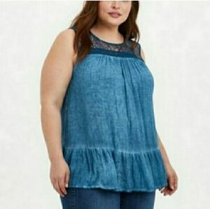 Torrid Gauze Lace Trim Tank